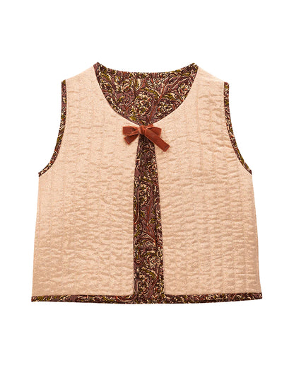 Gilet sans manches imprimé réversible violet et beige