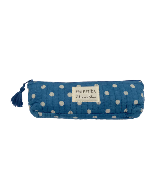 Trousse bagru bleu à pois blanc