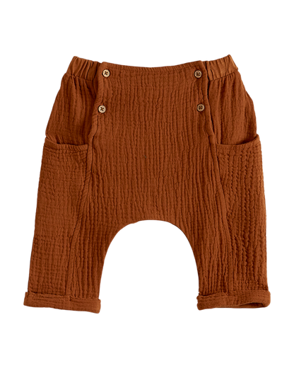 Sarouel gaze de coton double face marron