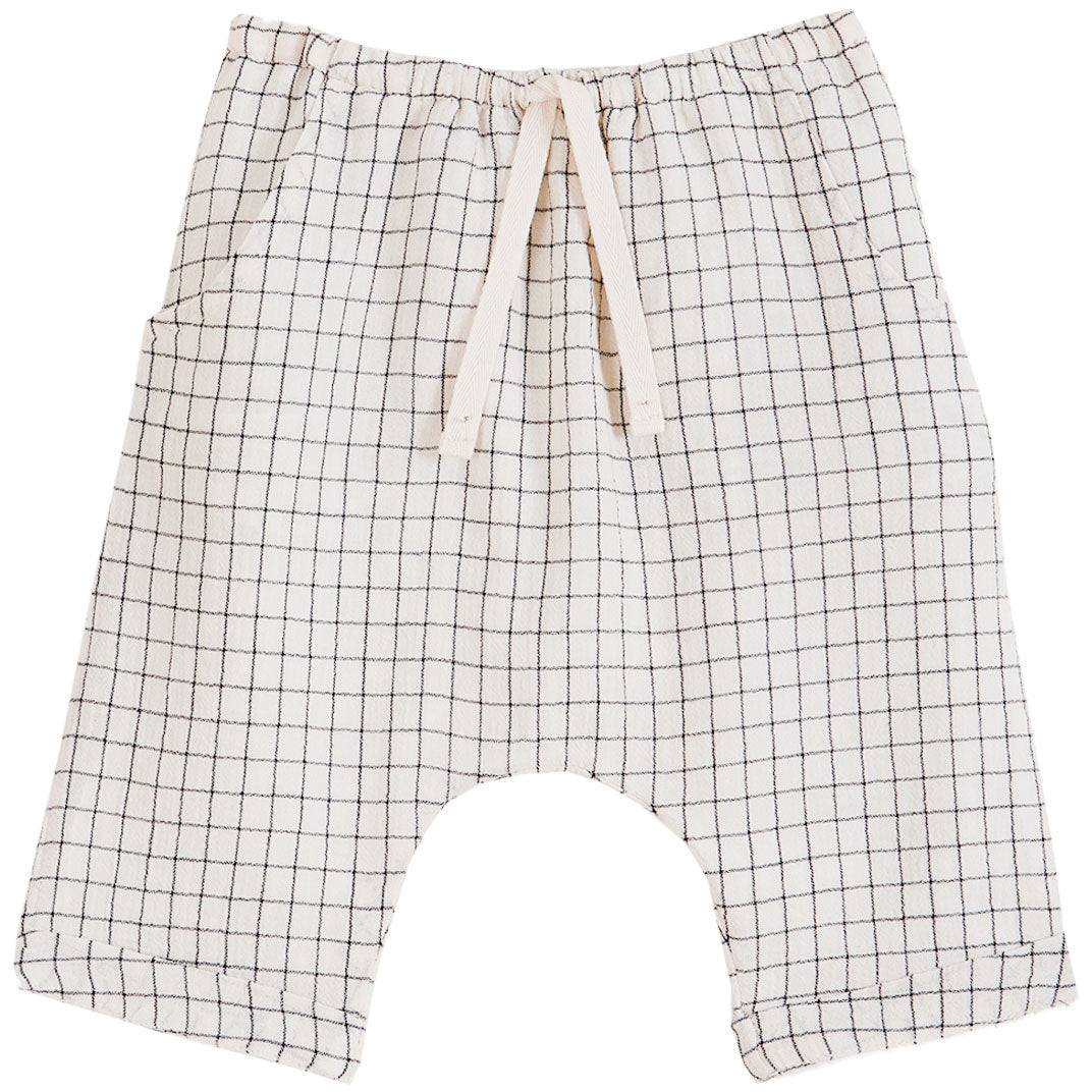 Pantalon crêpe de coton carreaux écru