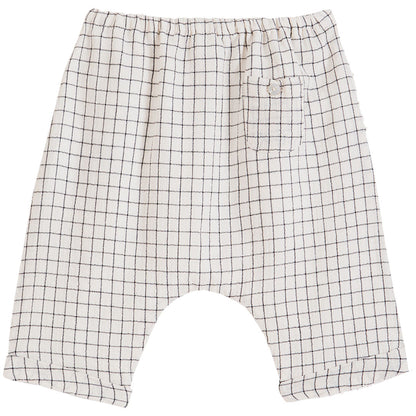 Pantalon crêpe de coton carreaux écru