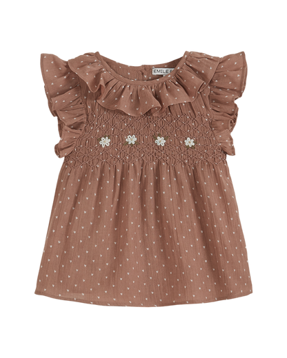 Blouse smockée créponnée terracotta