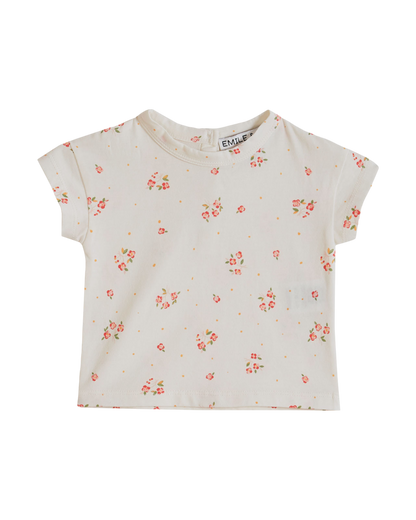 T-shirt coton bio à fleurs blanc