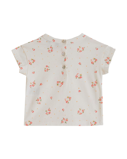 T-shirt coton bio à fleurs blanc