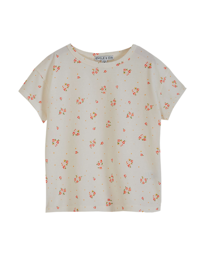 T-shirt coton bio à fleurs blanc