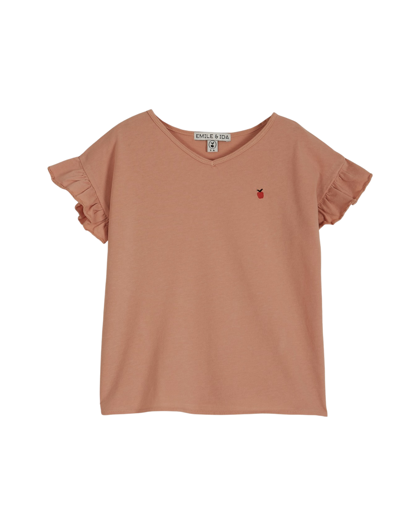 Tee-shirt coton bio manches volantées pivoine