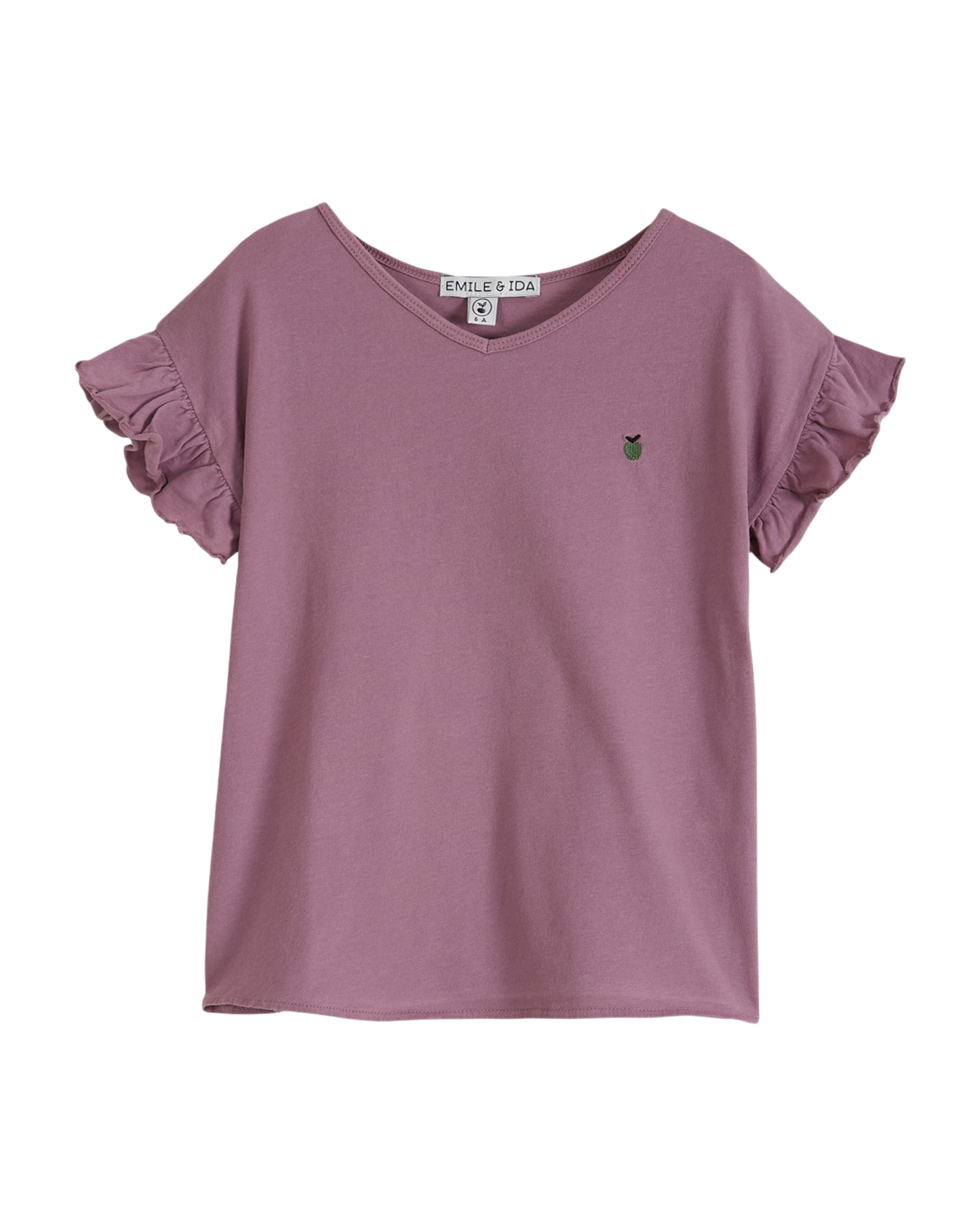 Tee-shirt coton bio manches volantées violet