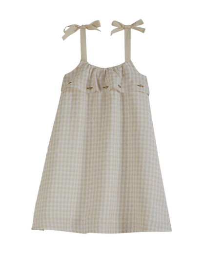 Robe à bretelles seersucker beige