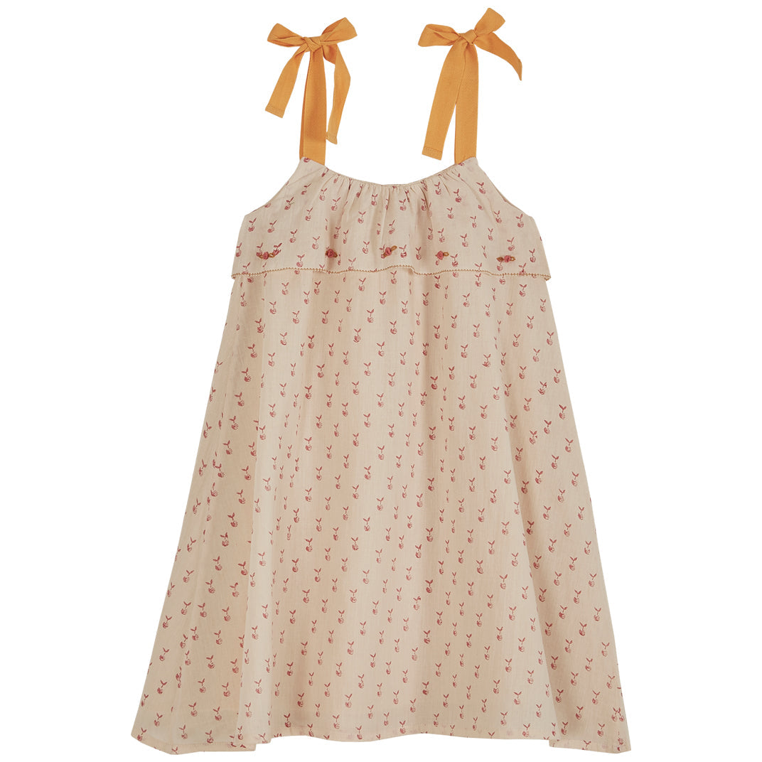 Robe à bretelles imprimé reinette voile de coton écru