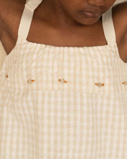 Robe à bretelles seersucker beige