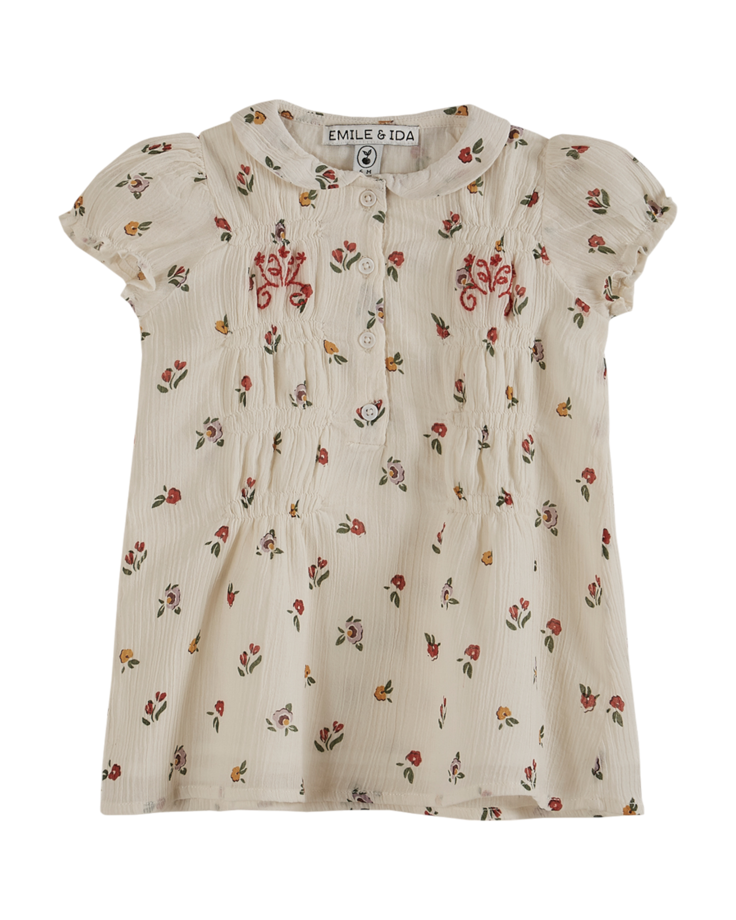 Robe voile de coton à fleurs écru