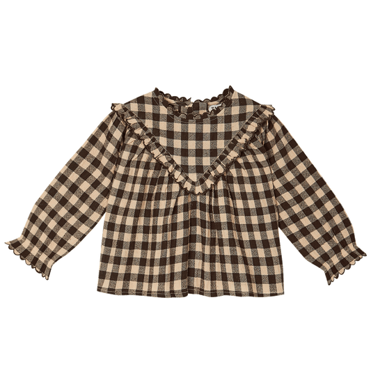 Blouse bébé coton vichy café