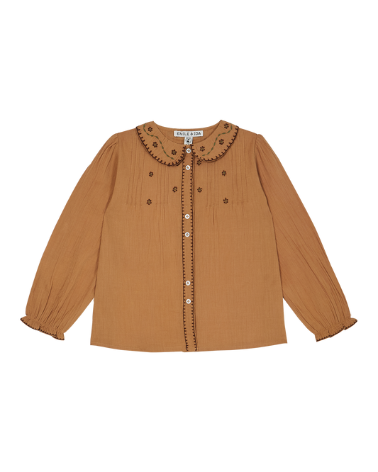 Blouse bébé brodée voile de coton noix