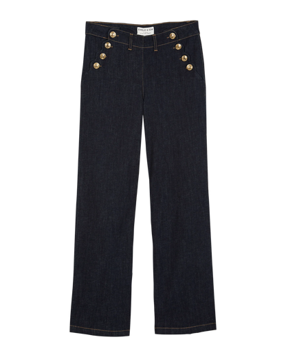 Pantalon à pont boutons dorés coton bio denim medium