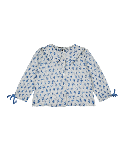 Blouse voile de coton fleurette bleu