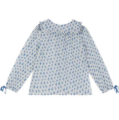 Blouse voile de coton fleurette bleu
