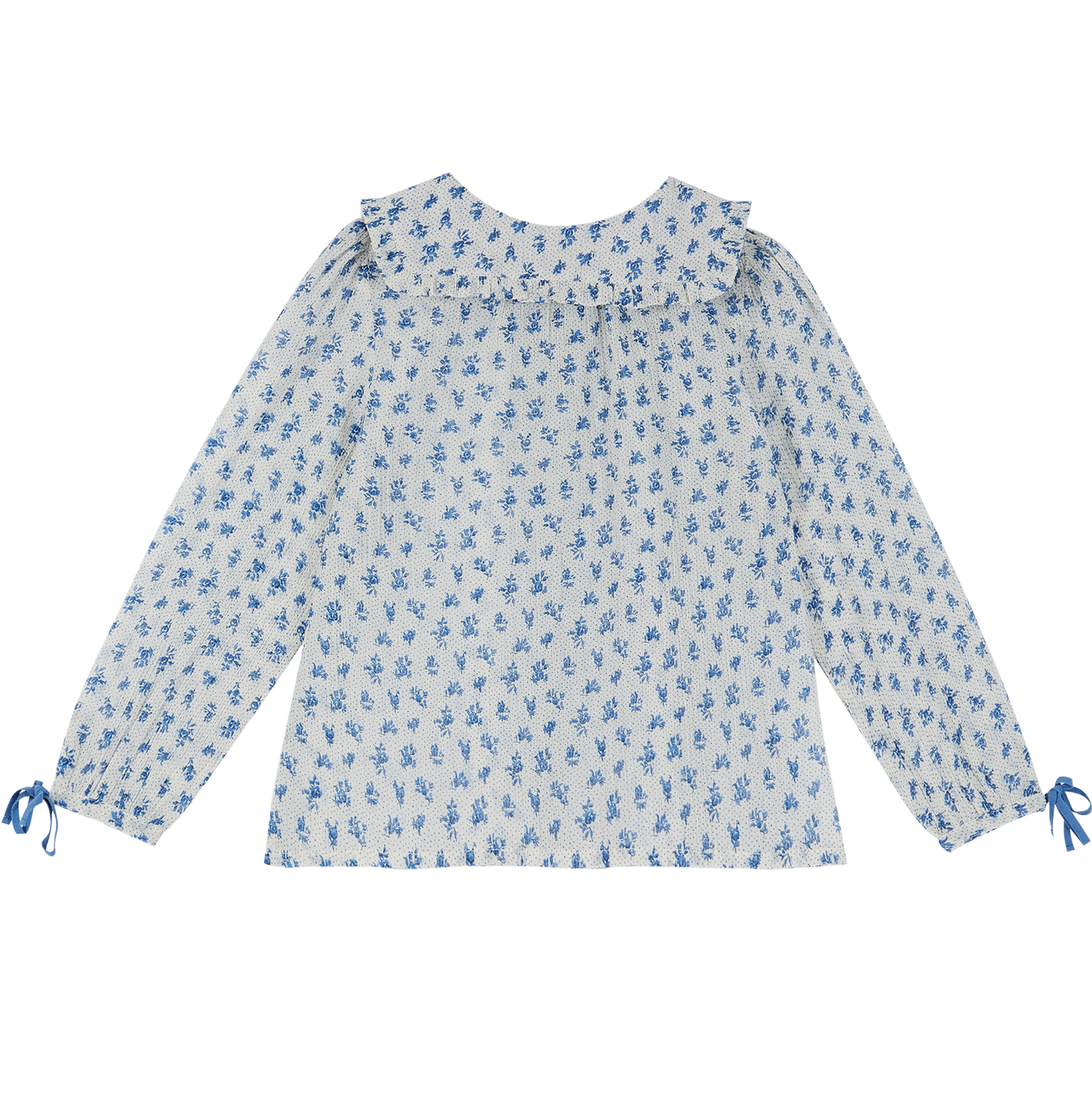 Blouse voile de coton créponné blanc fleurette bleue