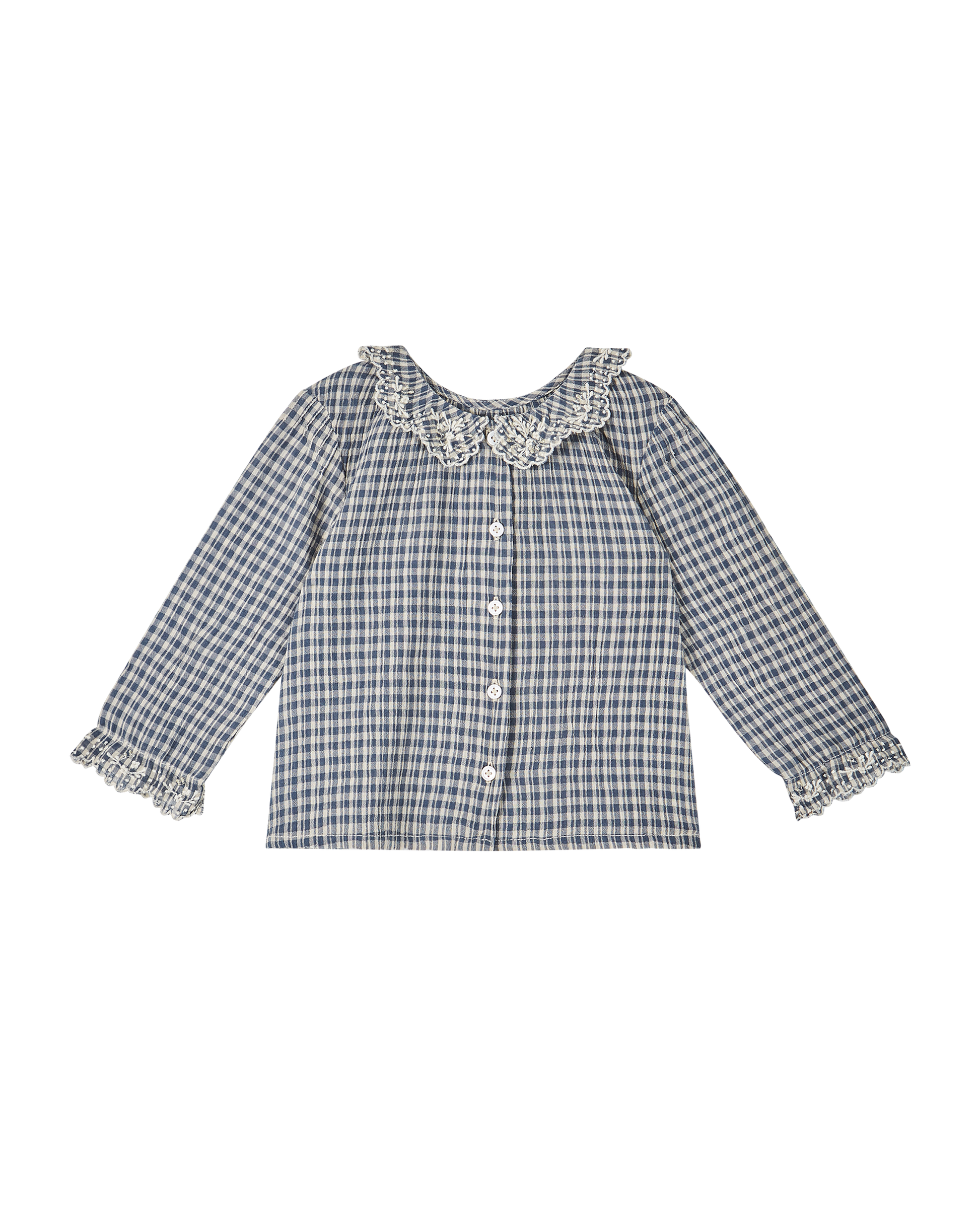 Blouse bébé voile de coton créponné carreau indigo