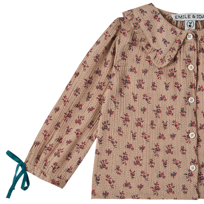 Blouse voile de coton créponné fleurette rose