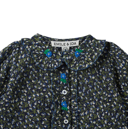 Blouse coton créponné jardin bleu