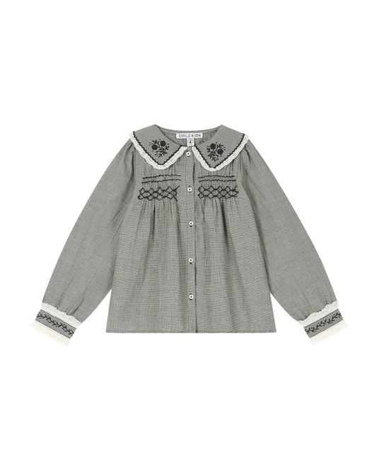 Blouse à col mini carreaux noir