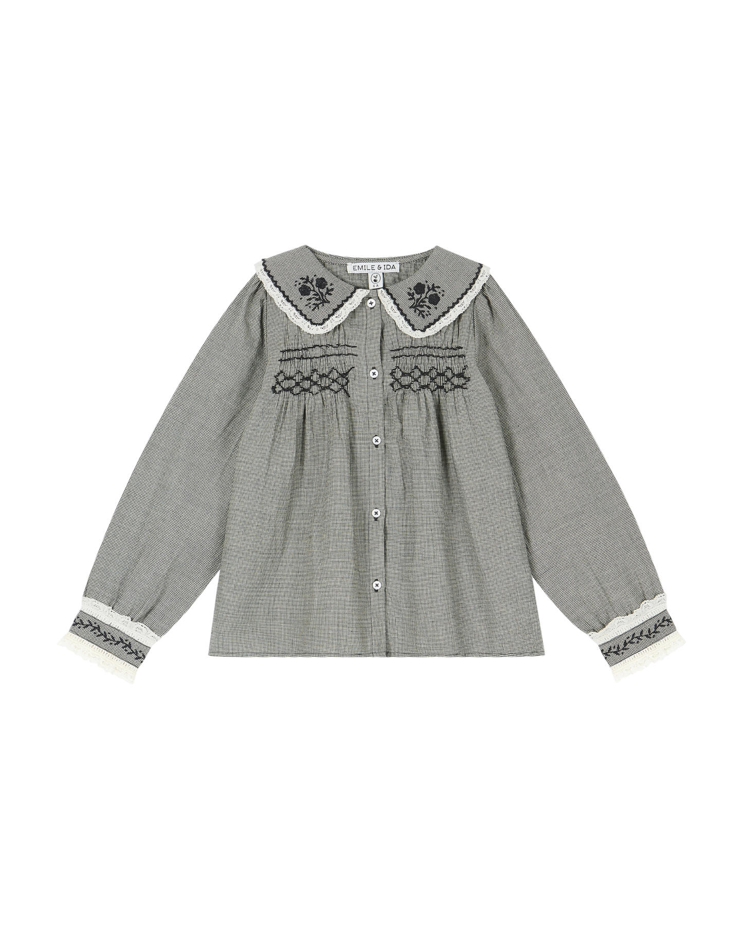 Blouse à col mini carreaux noir