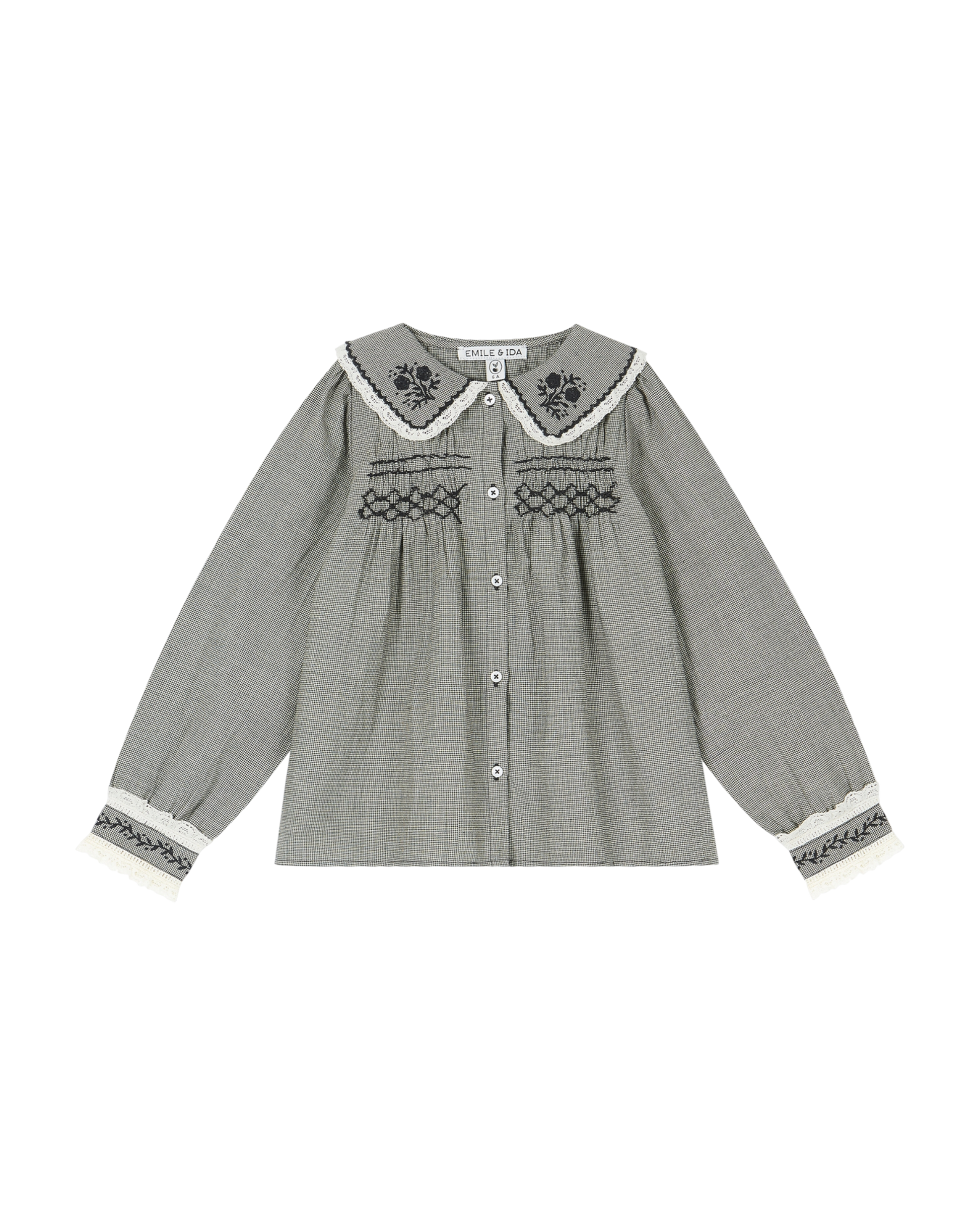 Blouse à col mini carreaux noir