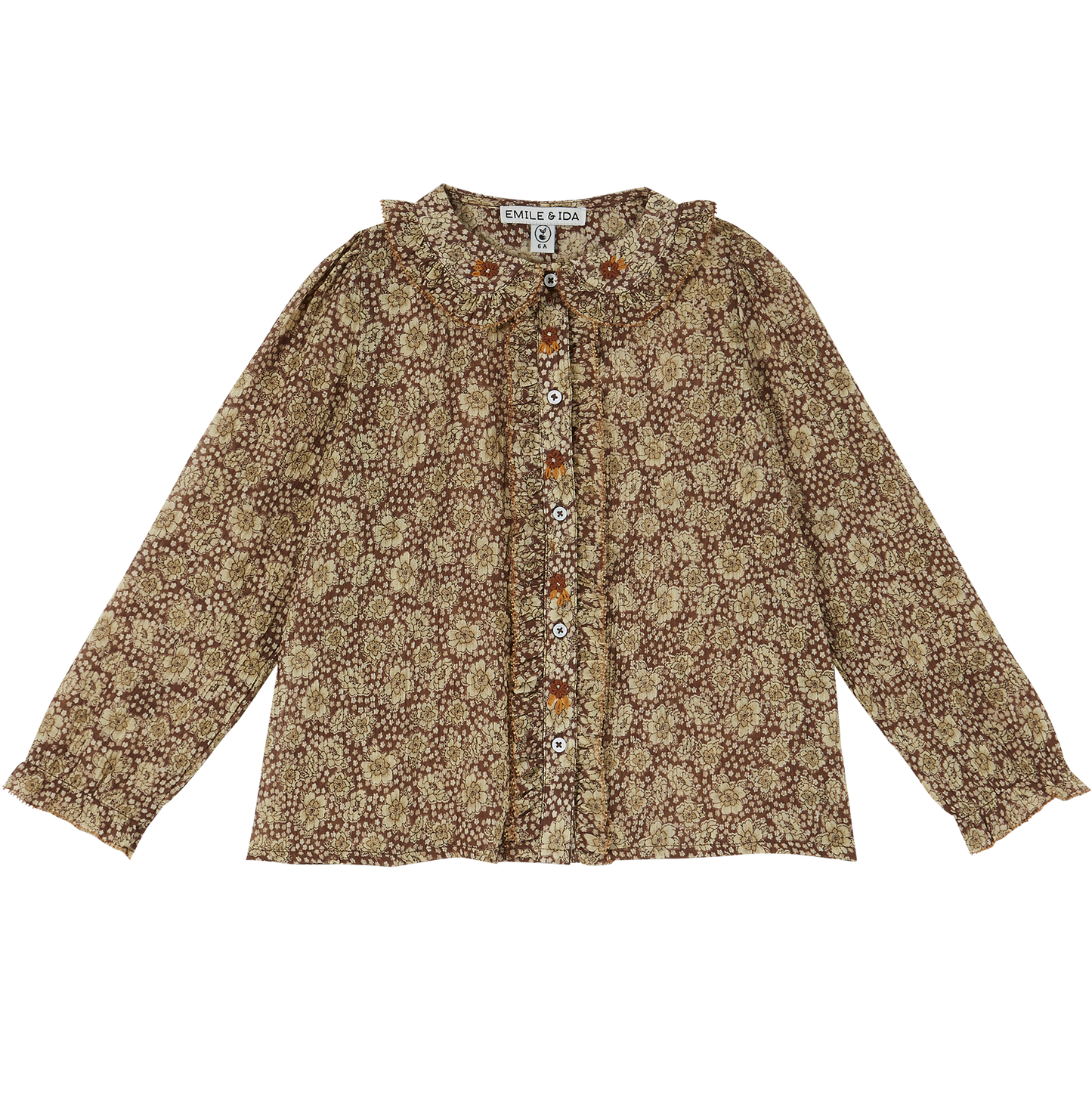 Blouse imprimé fleuri voile de coton marron