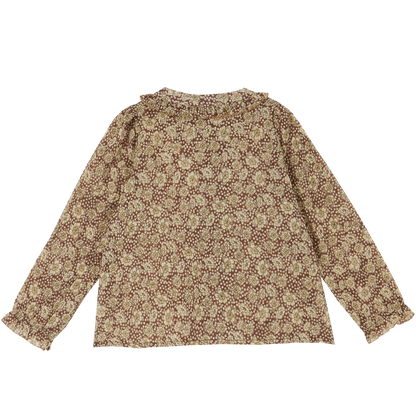 Blouse imprimé fleuri voile de coton marron