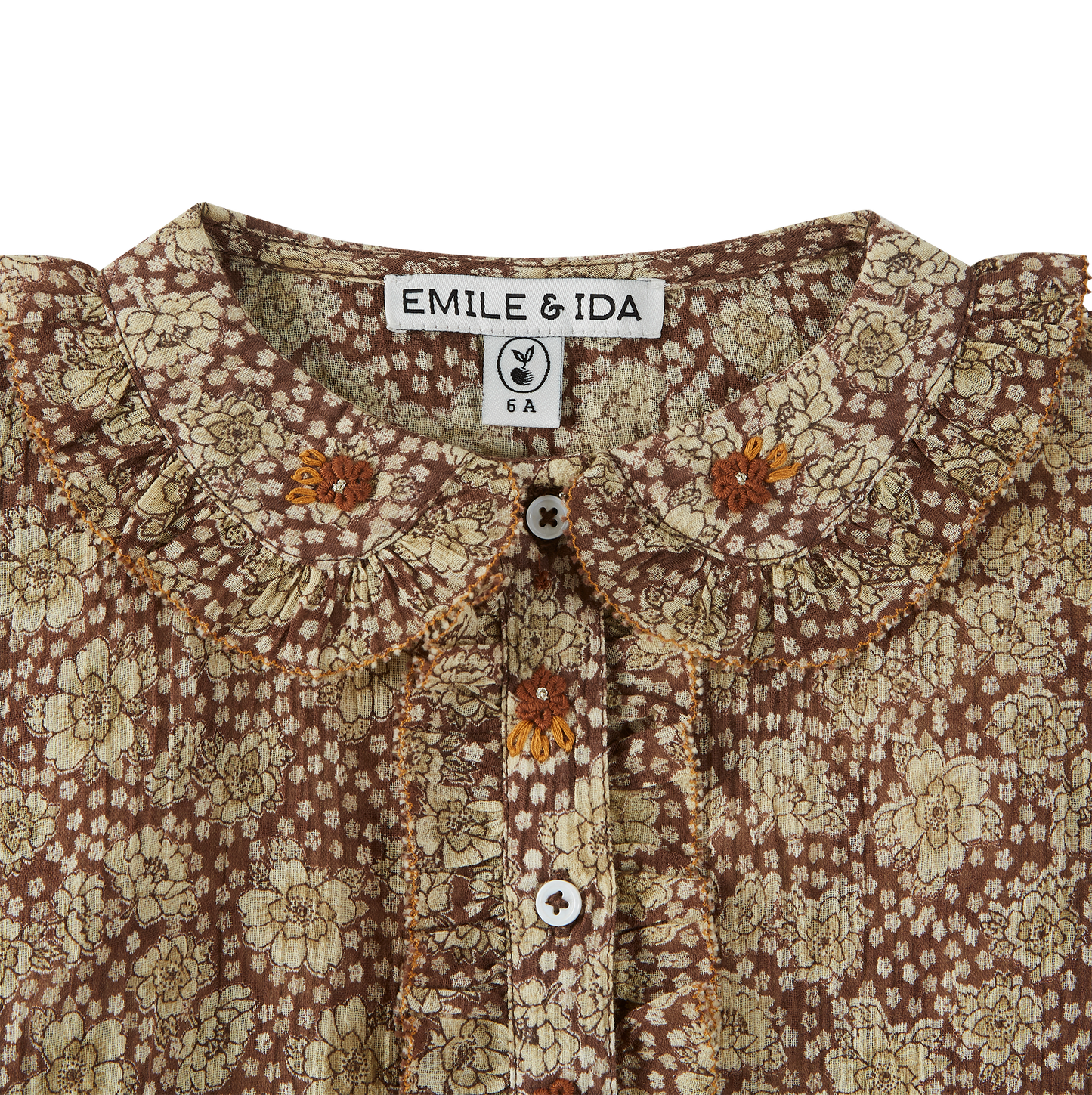 Blouse imprimé fleuri voile de coton marron