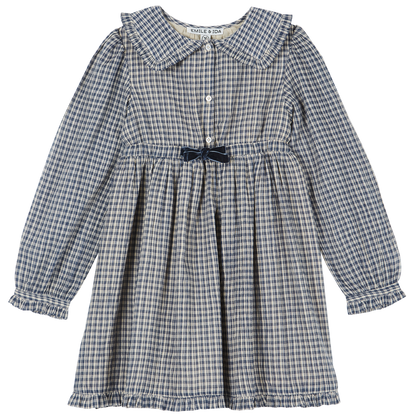 Robe à carreaux voile de coton indigo