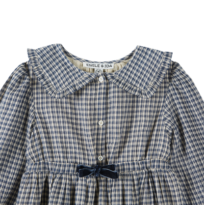 Robe à carreaux voile de coton indigo