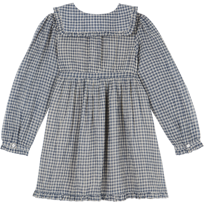 Robe à carreaux voile de coton indigo