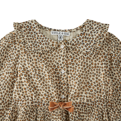 Robe imprimée léopard voile de coton beige