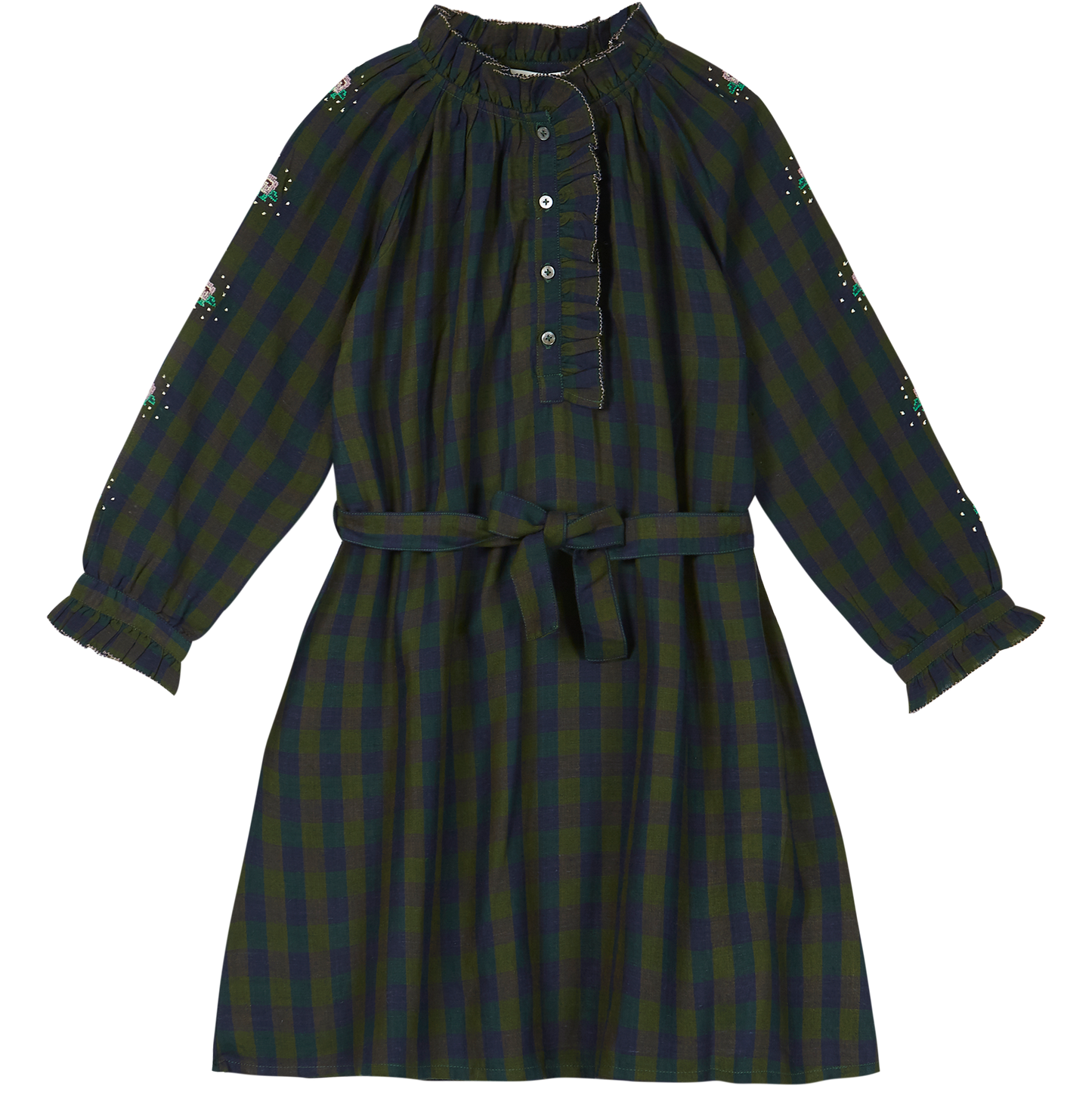 Robe écossais bleu marine et vert