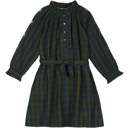 Robe écossais bleu marine et vert