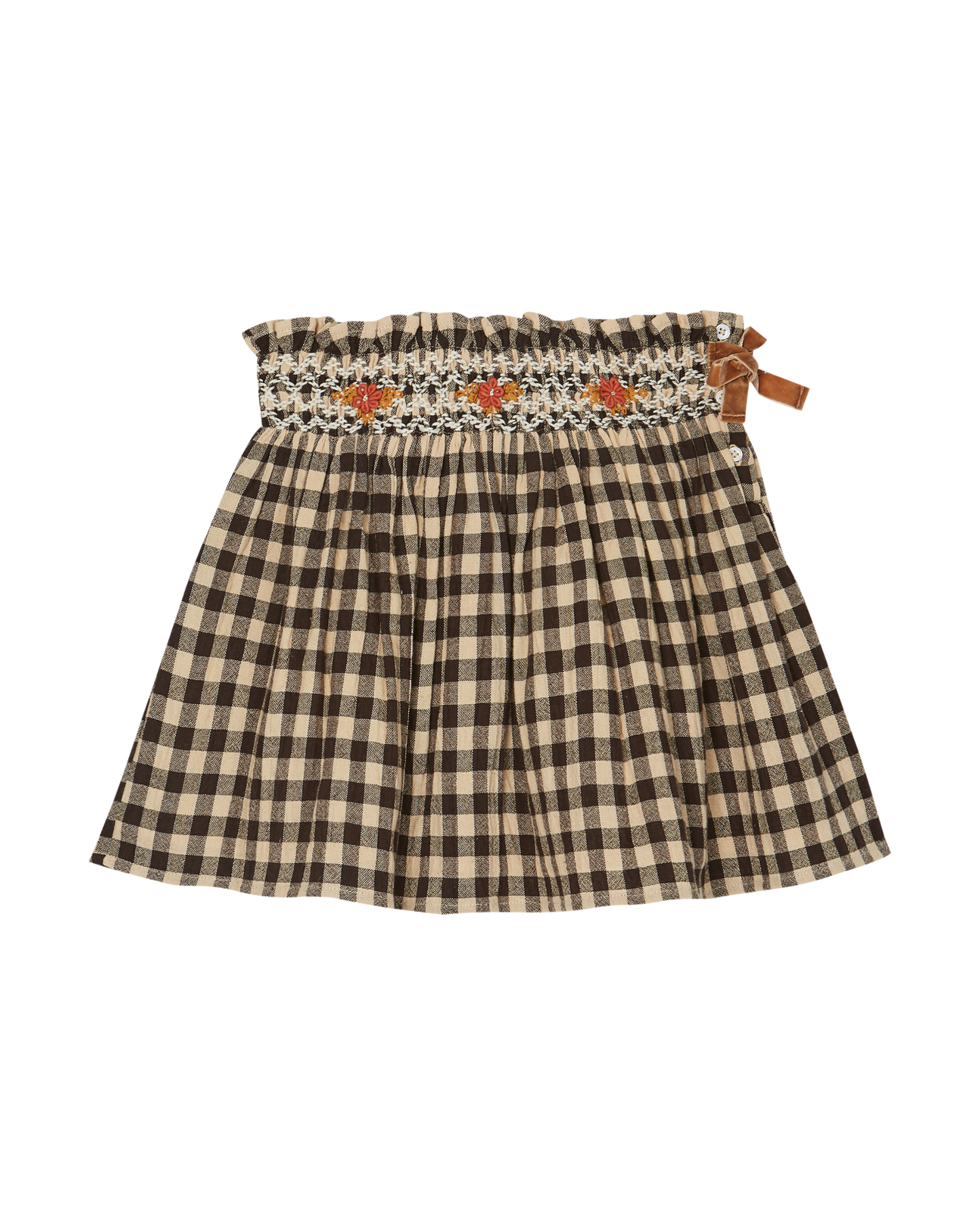 Jupe courte coton vichy café