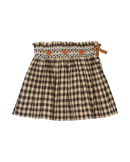 Jupe courte coton vichy café