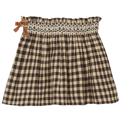 Jupe courte coton vichy café