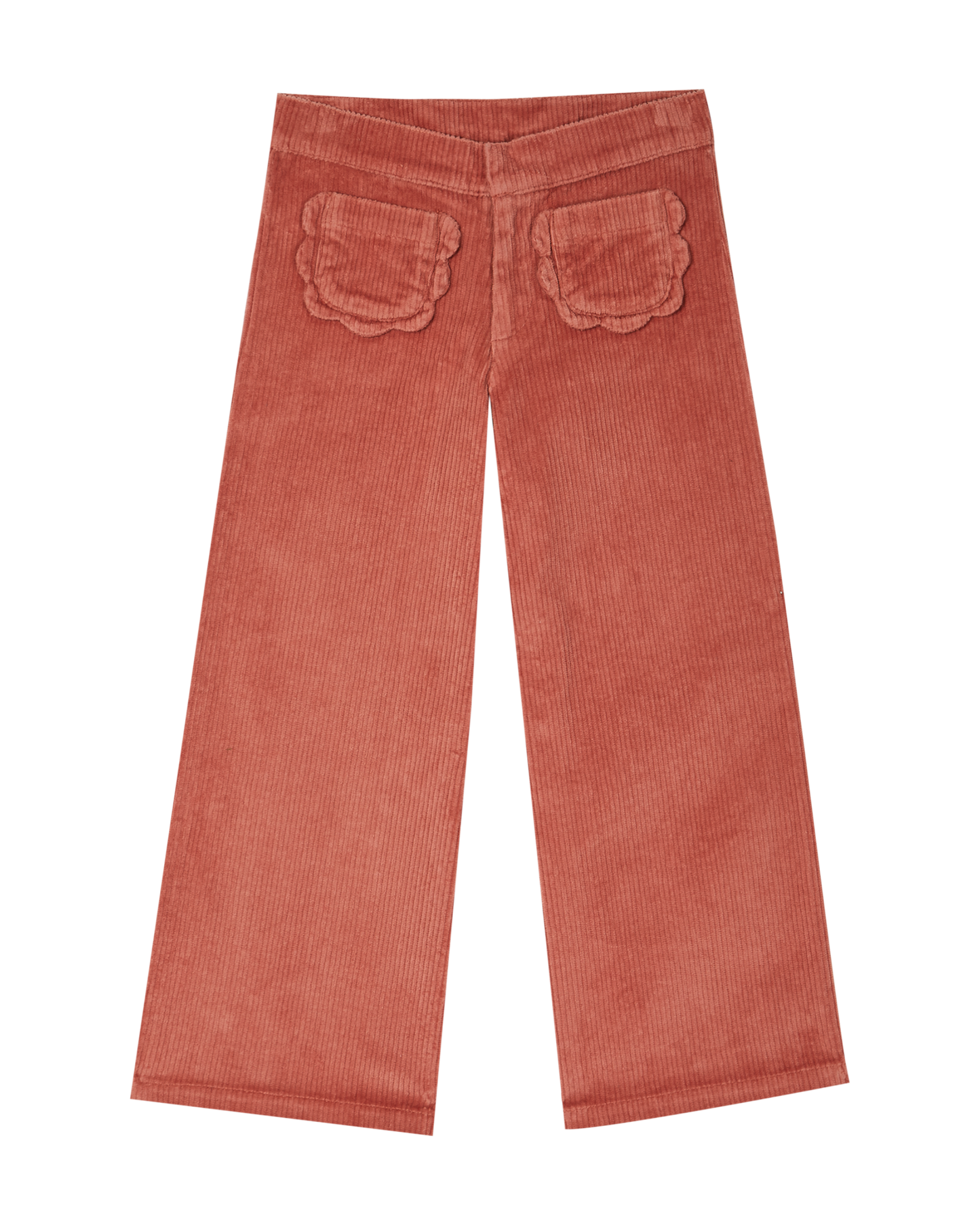 Pantalon poches fleurs velours tomette