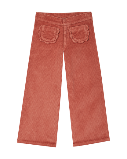 Pantalon poches fleurs velours tomette
