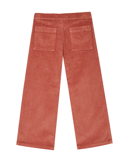 Pantalon poches fleurs velours tomette