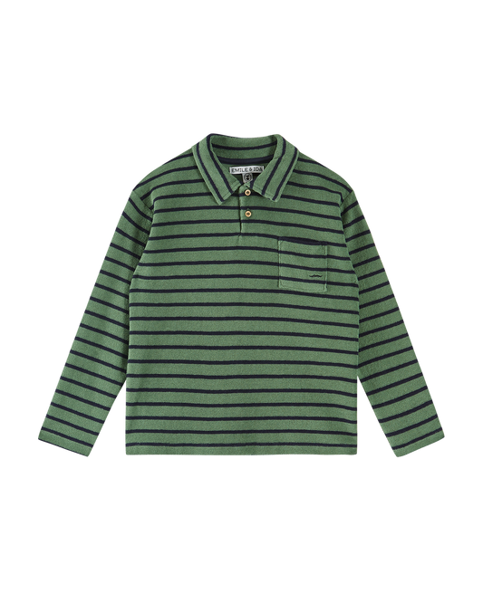 Polo éponge rayé vert et marine