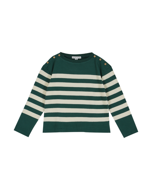 Tee-shirt jersey rayé vert et beige