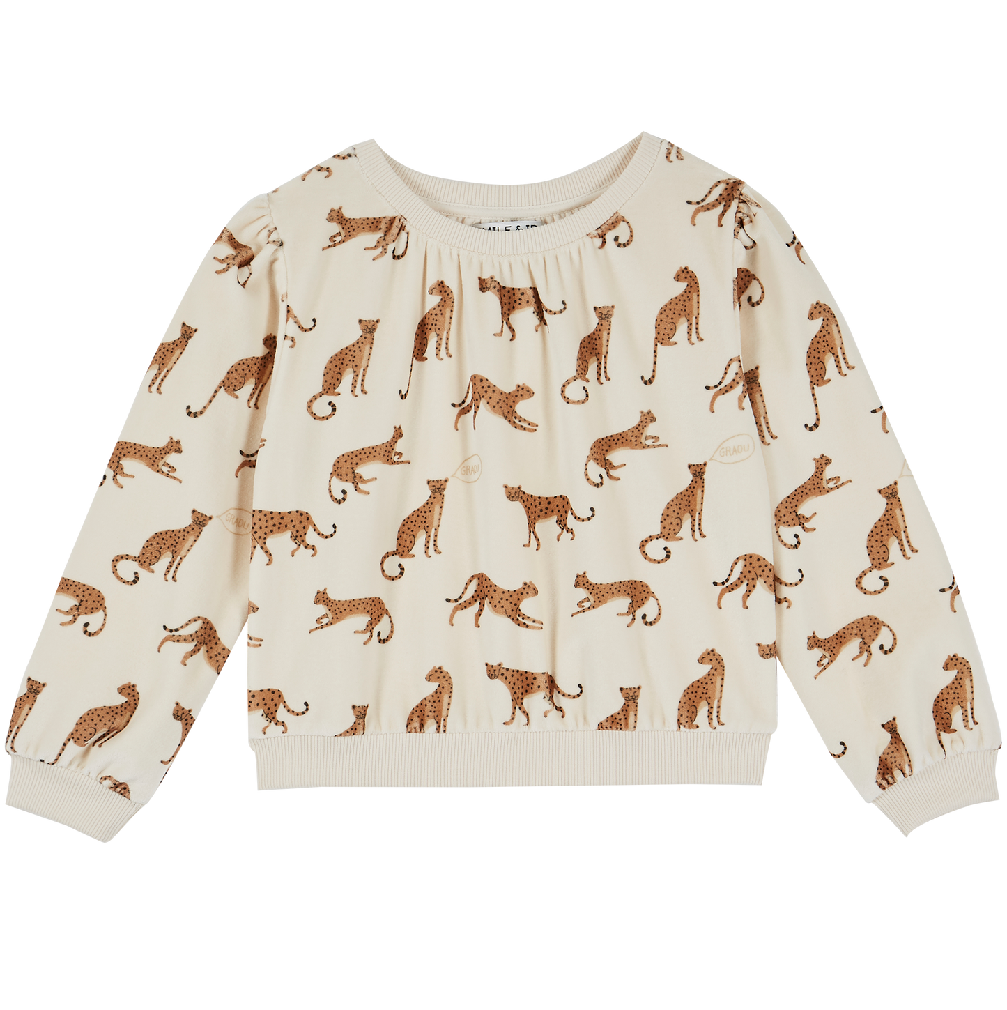 Sweatshirt éponge velours imprimé léopard écru