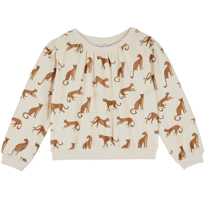 Sweatshirt éponge velours imprimé léopard écru