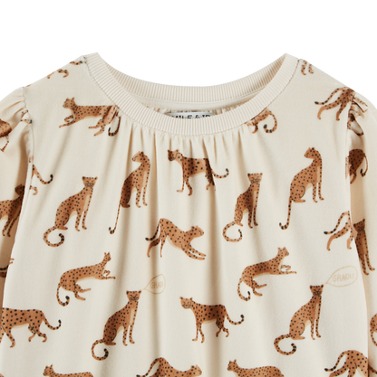 Sweatshirt éponge velours imprimé léopard écru
