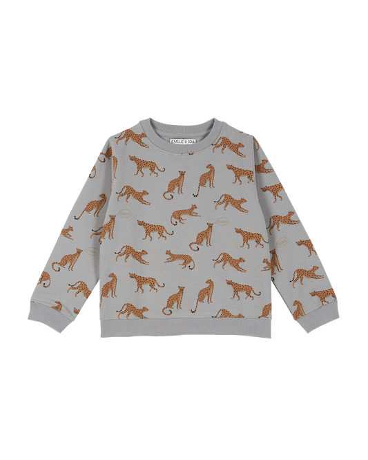 Sweat coton bio molletonné gris léopard
