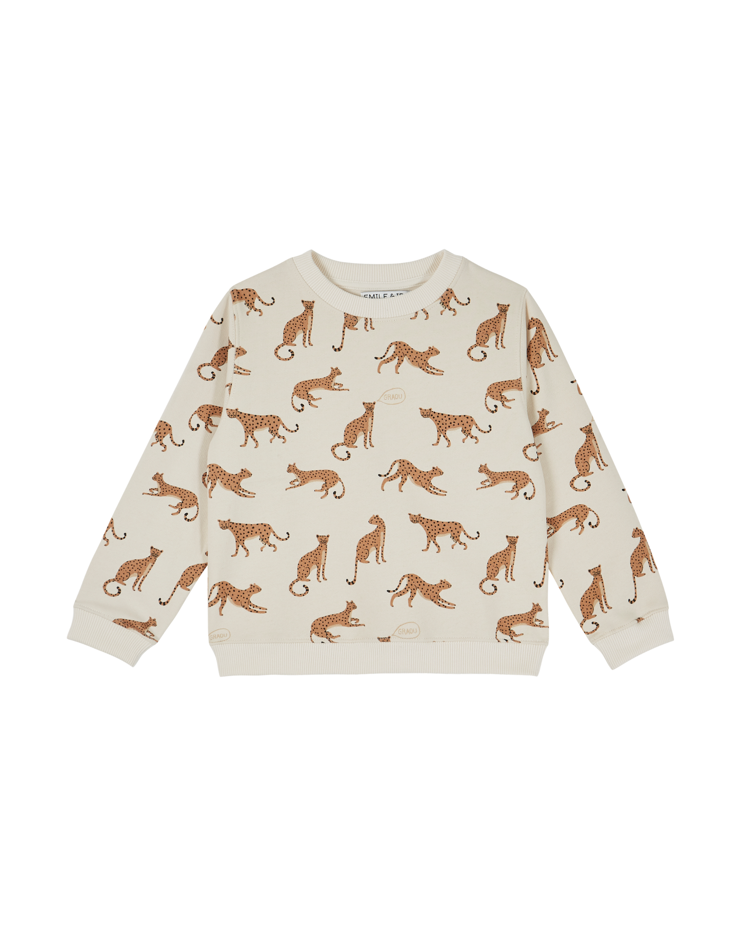 Sweatshirt coton bio molletonné écru léopard