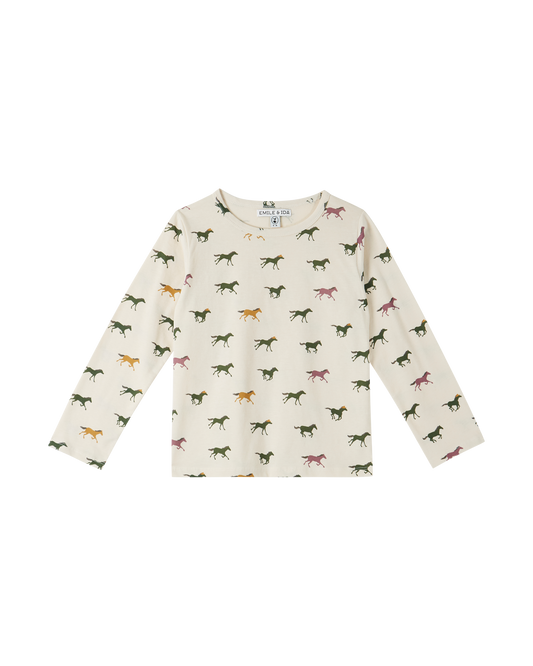 Tee-shirt coton bio chevaux écru